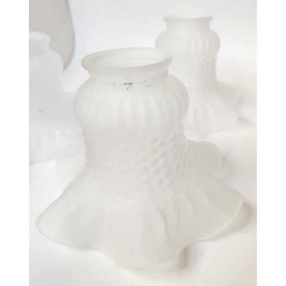 Set Of 4 Frosted Glass Lamp Shades With Ruffled Edge & Textured Pattern - Picture 4 of 6